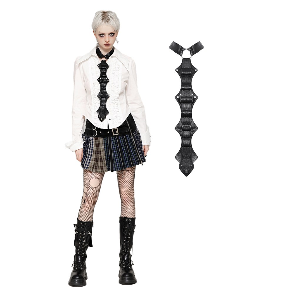 Dark in Love - Skeleton Punk Leather Look Stropdas - Zwart